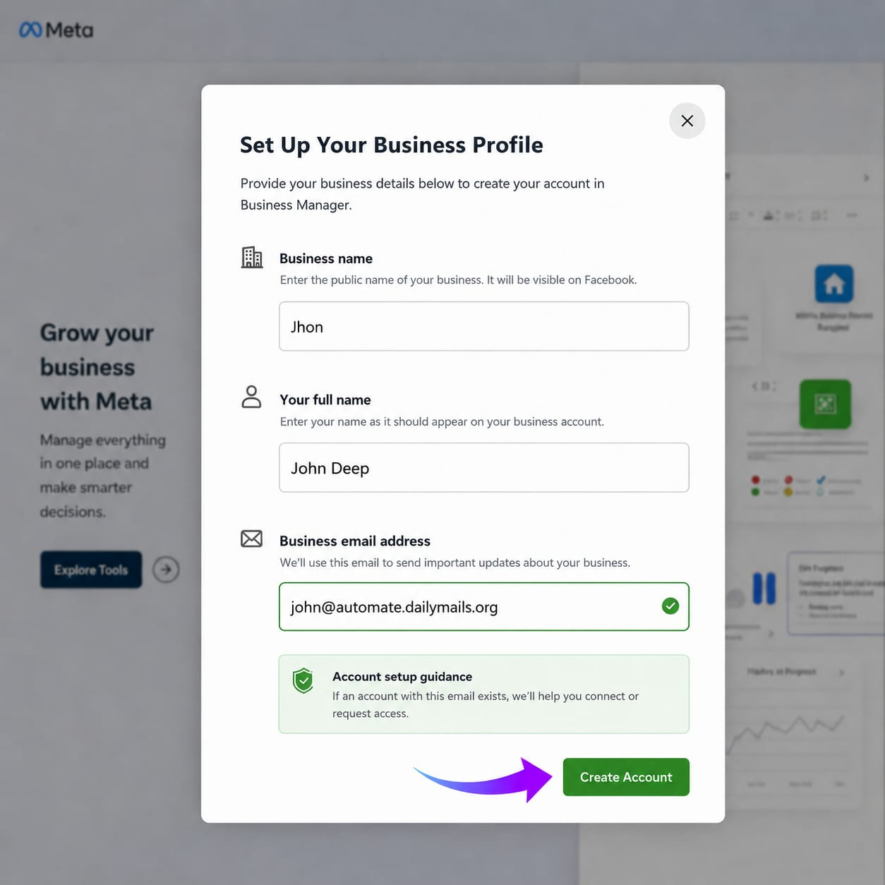 facebook business information